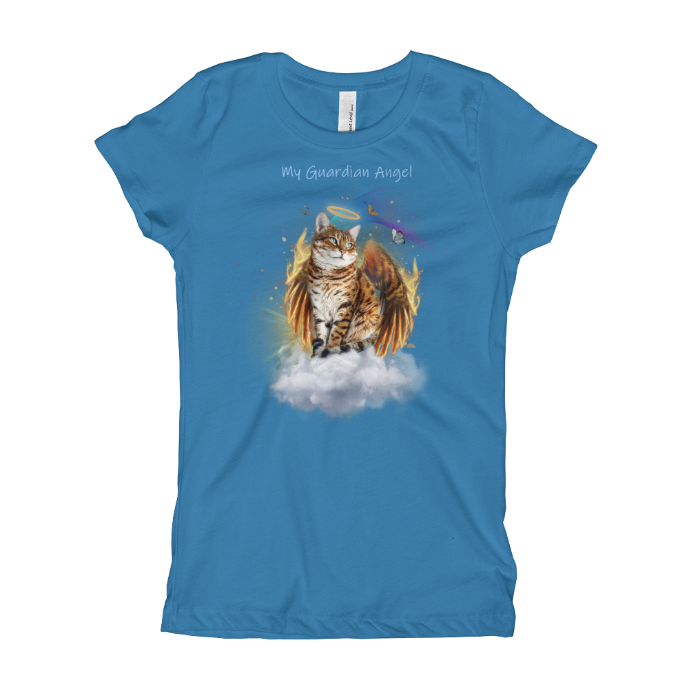 Guardian Angel Kitty Bengal Cat Girls T Shirt Halos and Pawprints